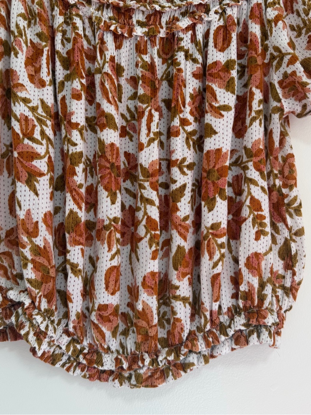 Free People FP One Floral Smocked Boho Off-The-Shoulder Peasant Blouse - Size XL - Picture 3 of 6